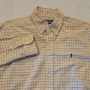 Ralph Lauren Classic Fit White‎ with Pink Green Graph Check Button-Down Shirt M